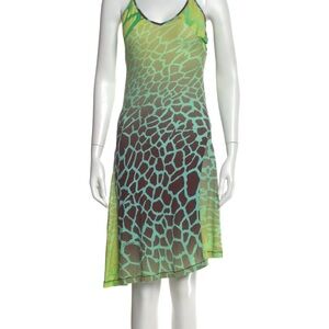 Just Cavalli Green Gradient Giraffe Print Slip Dress